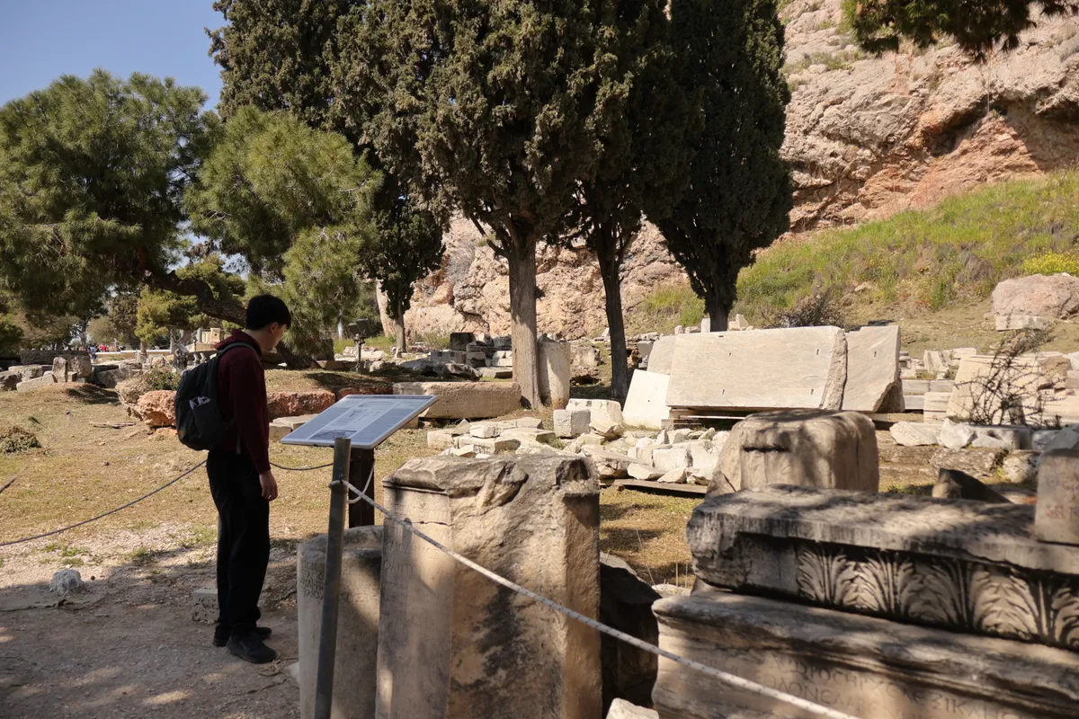 Jeff admiring the greatly battered Temple of Asklepios